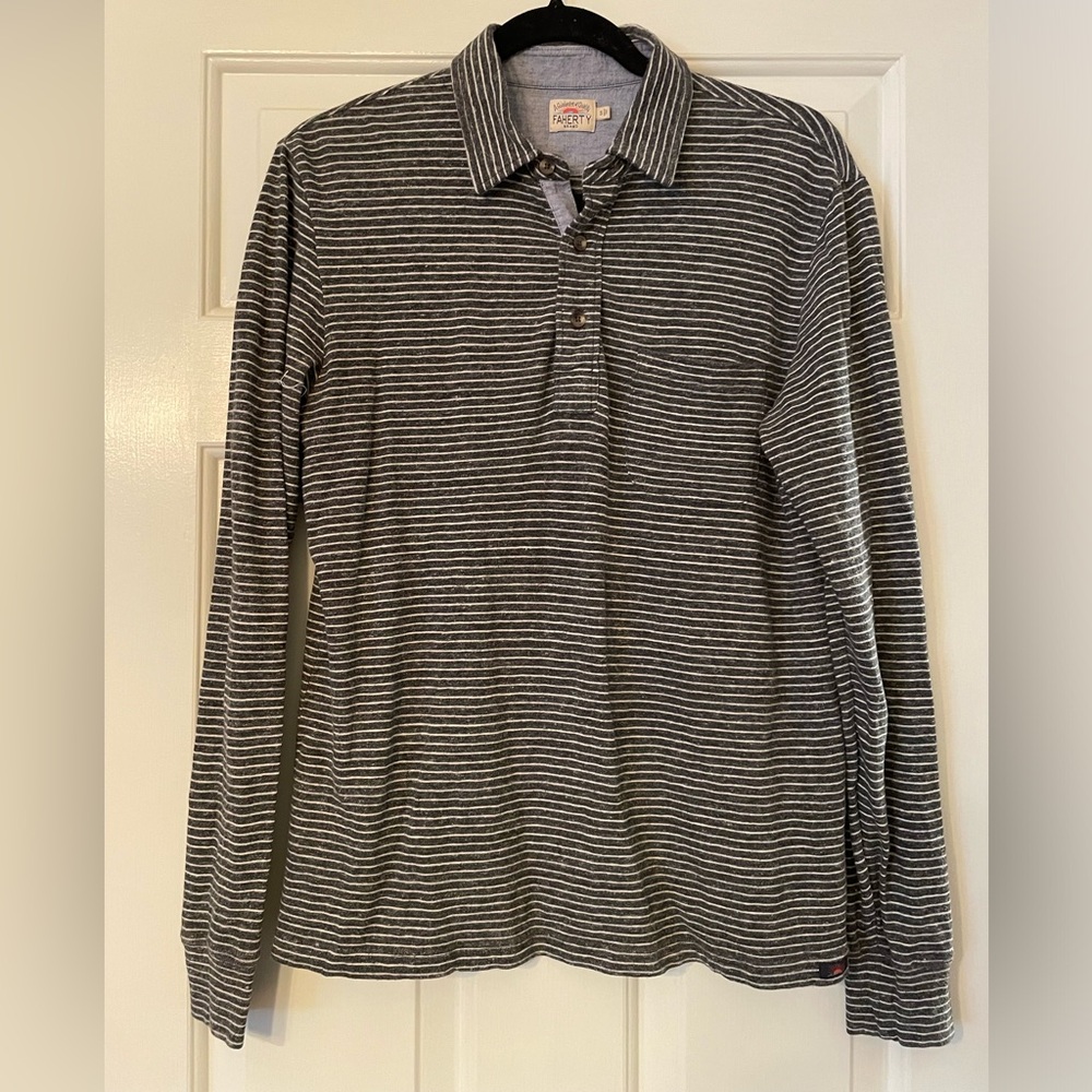 Faherty Black and White Striped Button Down Shirt